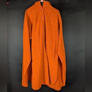 Vintage Orange Jimmy Hourihan Dublin Ireland Wool Cape W/ Hood & Large Pockets